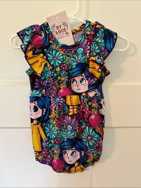BAMBOO NWT SZ 0-3 Ry & Roe Kids Shorty Bubble Bodysuit Coraline Collection